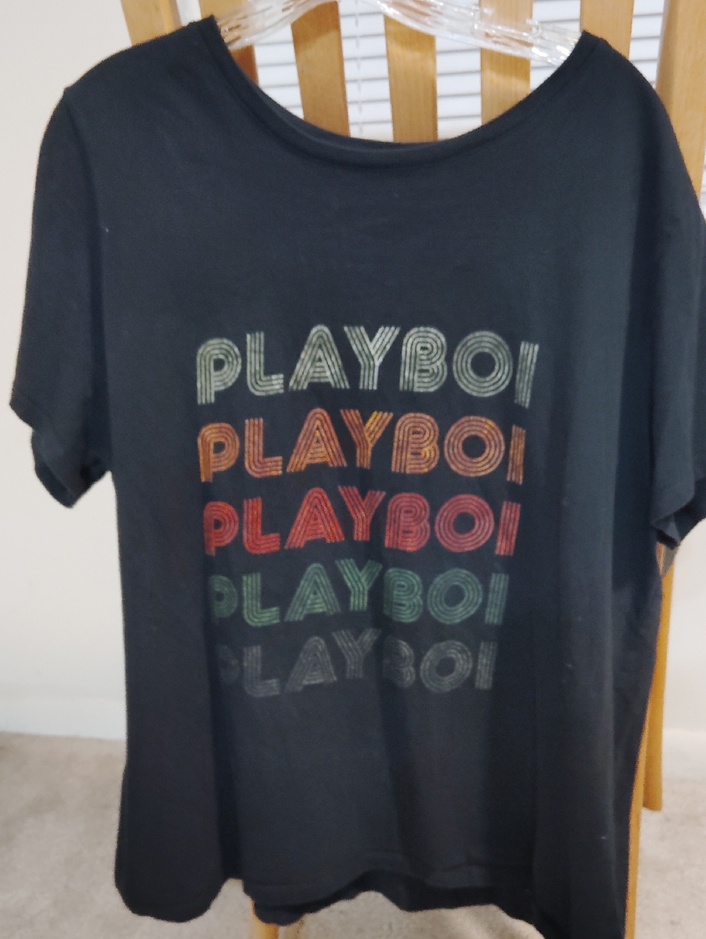 Gildan Black Short Sleeve Tee with Multicolor Stacked PLAYBOI Print